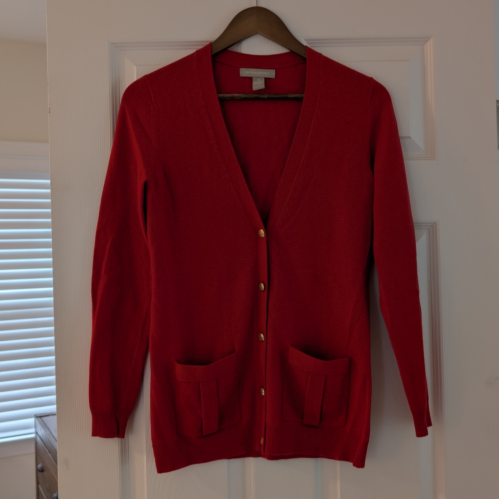 Banana Republic Vivid Red Cardigan Sweater